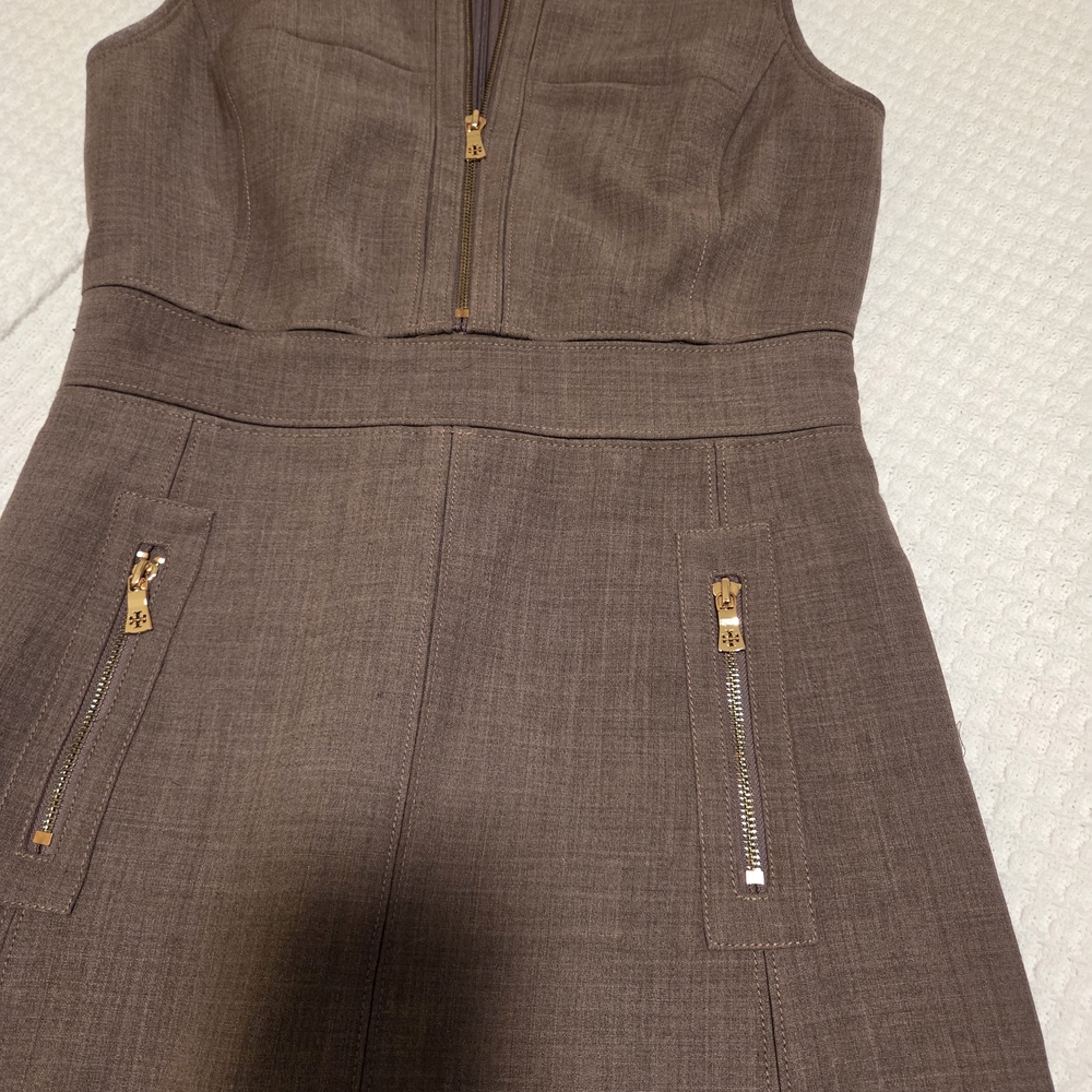 Brown Sleeveless Dress with Gold Zippers